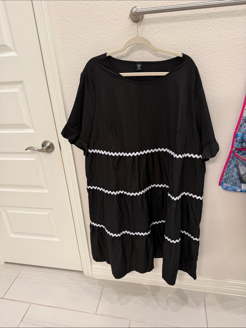 SHEIN Black Midi Dress with White Zigzag Trim
